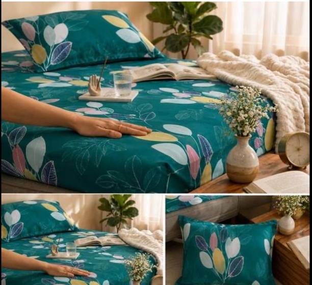 RAJAT HOMES Cotton Queen Fitted (Elastic) 220 TC Floral 1 Bedsheet
