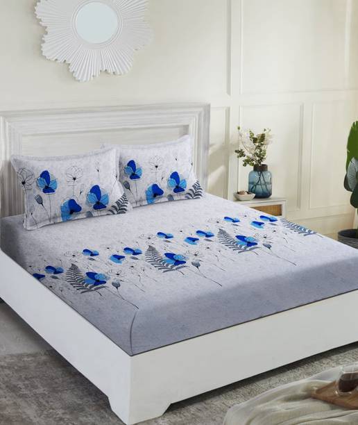 CARLTON LONDON 144 TC Cotton Double Floral Flat Bedsheet
