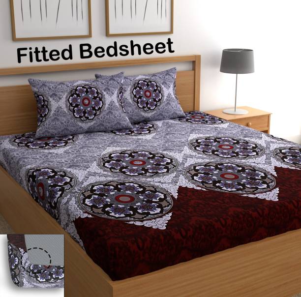 CG Homes 160 TC Cotton Double Printed Fitted (Elastic) Bedsheet