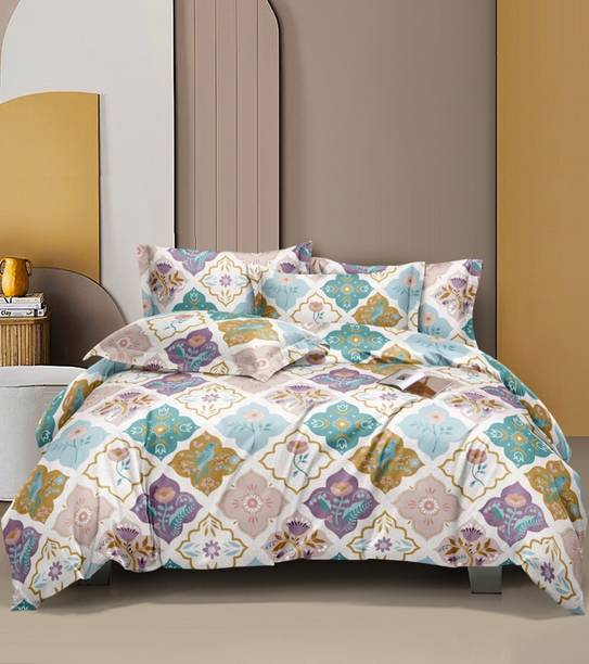 BEDORISM 300 TC Cotton King Printed Fitted (Elastic) Bedsheet