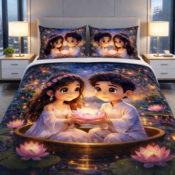 DECORWELL Cotton Queen Flat 220 TC 7D Digital 1 Summer Bedsheet with 2 Pillow Covers