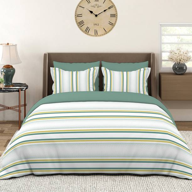 Layers 225 TC Cotton Blend King Striped Flat Bedsheet