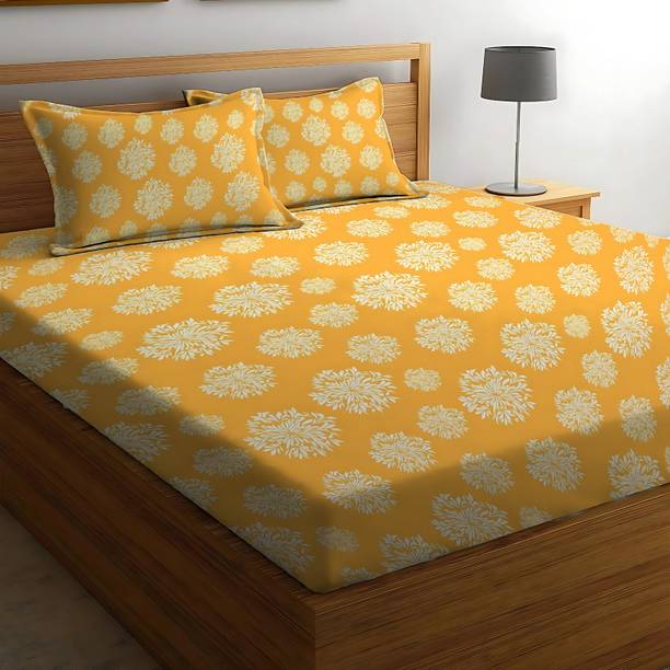 BEDORISM 300 TC Cotton King Printed Fitted (Elastic) Bedsheet
