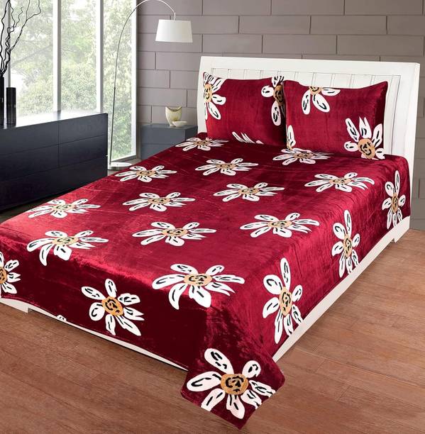 Apni Dukan Woolen King Fitted (Elastic) 204 TC Printed 1 Bedsheet with 2 Pillow Covers
