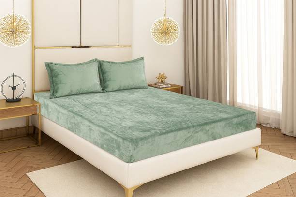 BLUEDOT Velvet King Fitted (Elastic) 300 TC Solid Bedsheet