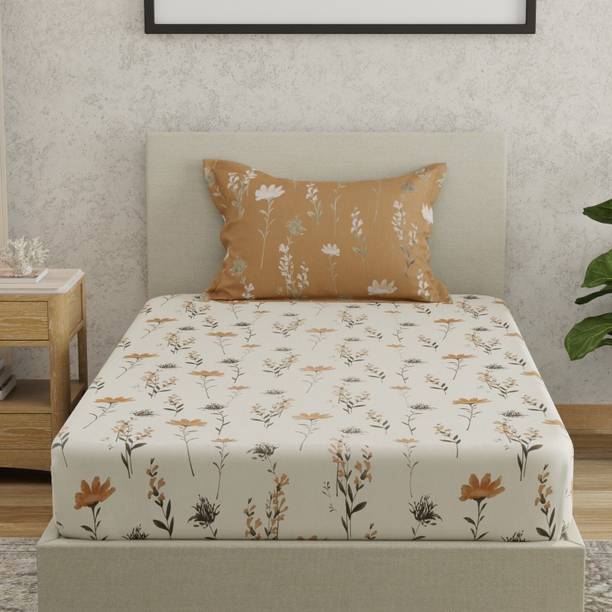 Huesland Cotton Single Flat 144 TC Floral Bedsheet