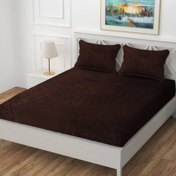 BLUEDOT Fleece Double Fitted (Elastic) 350 TC Solid Bedsheet