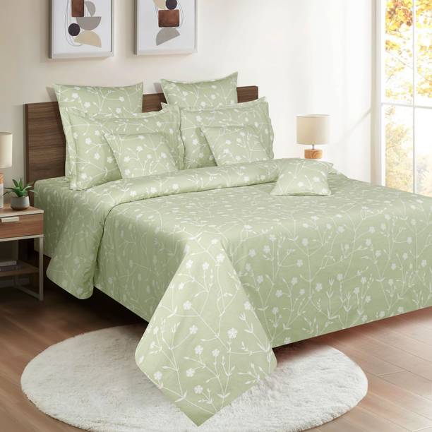 SWAYAM Cotton Super King Flat 200 TC Printed 1 Bedsheet with 2 Pillow Covers