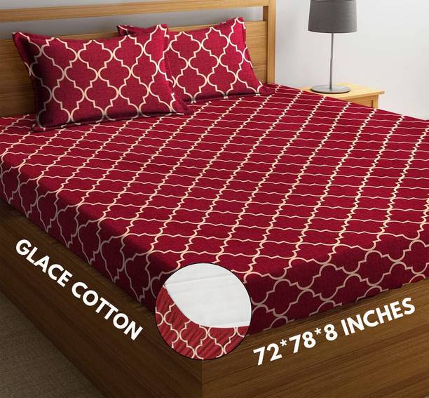SHOPHOX Cotton Double, King Fitted (Elastic) 210 TC Printed Bedsheet