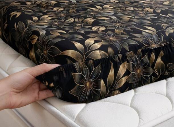 KIDSHEET Cotton King, Double Fitted (Elastic) 350 TC Floral 1 Bedsheet with 2 Pillow Covers