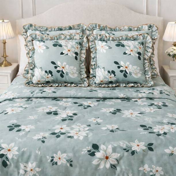 Cotton King, Queen, Double Flat 200 TC Printed 1 Summer Bedsheet with 2 Pillow Covers, 2 Cushion Covers