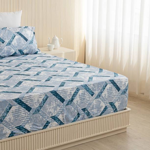 HOMEMONDE Cotton King Fitted (Elastic) 210 TC Printed Bedsheet