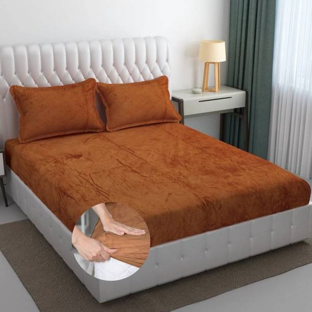 HIDECOR Woolen Double, King Fitted (Elastic) 350 TC Solid Bedsheet