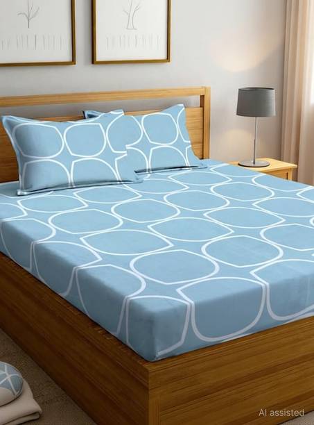 SHOMES Cotton Double, King Fitted (Elastic) 250 TC Stri...