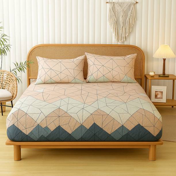 VAS COLLECTIONS Cotton King Fitted (Elastic) 180 TC Floral Bedsheet