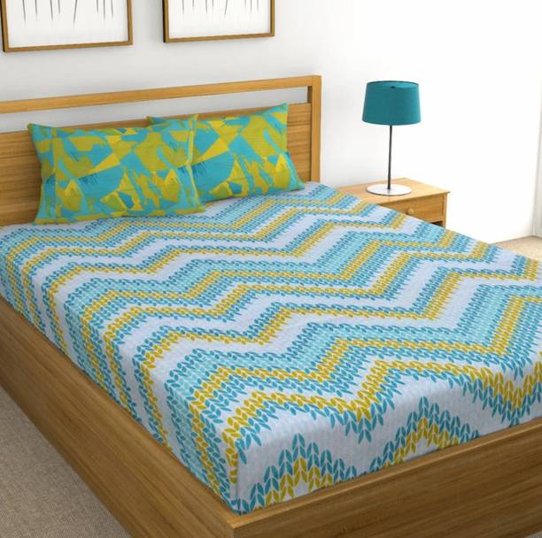 Cosito Cotton Double Flat 144 TC Printed 1 Bedsheet with 2 Pillow