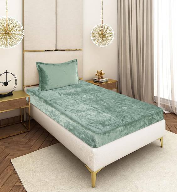 BLUEDOT Velvet Single Fitted (Elastic) 300 TC Solid Bedsheet