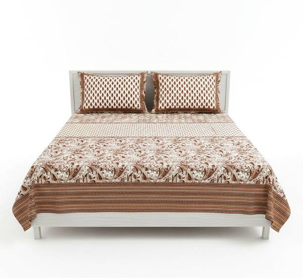ezzyymart Cotton King Flat 200 TC Jaipuri Prints 1 Bedsheet