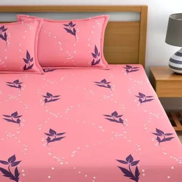 EXFAB 244 TC Cotton, Microfiber King Floral Fitted (Elastic) Bedsheet