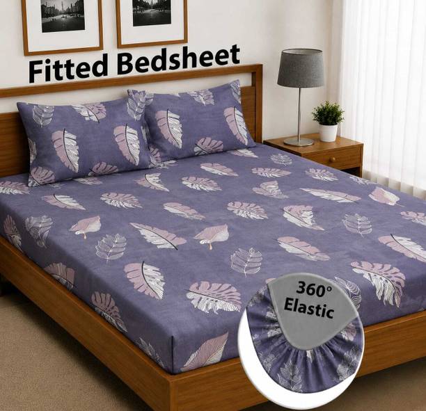 Poddar Fab's Cotton King Fitted (Elastic) 240 TC Printed 1 Summer Bedsheet with 2 Pillow Covers