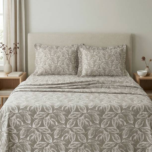 Huesland Cotton Double Flat 144 TC Floral 1 Bedsheet with 2 Pillow Covers