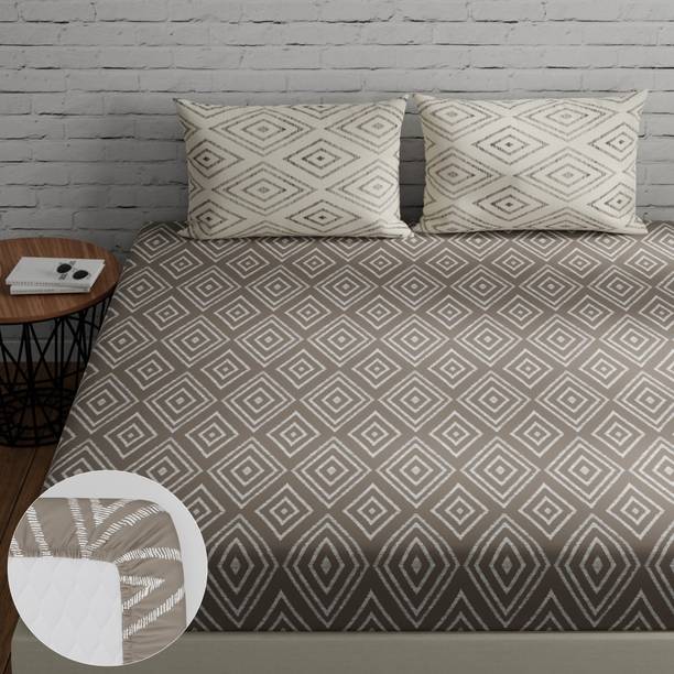 Huesland 144 TC Cotton King Geometric Fitted (Elastic) Bedsheet