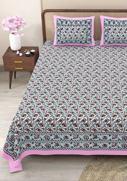 CLOTHOLOGY Cotton Queen Flat 240 TC Jaipuri Prints Bedsheet