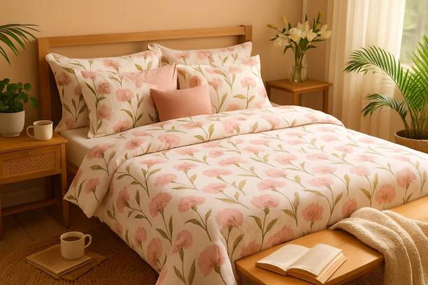 Boomm Enterprises Cotton Blend Double Flat 280 TC Printed 1 Summer Bedsheet with 2 Pillow Covers