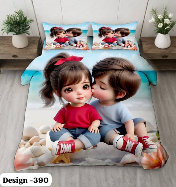 DGHUB Polycotton Queen Flat 400 TC 7D Digital 1 Bedsheet with 2 Pillow Covers