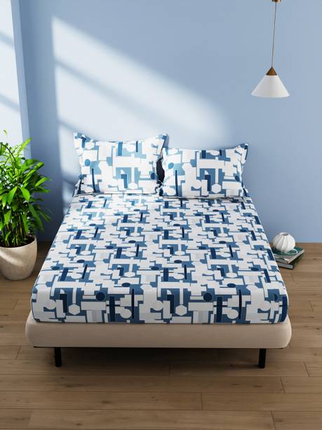 Bianca 144 TC Cotton Double Geometric Flat Bedsheet
