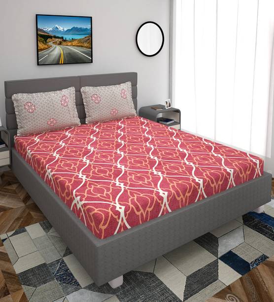 StyleSpace By Isha 250 TC Cotton King Geometric Flat Bedsheet