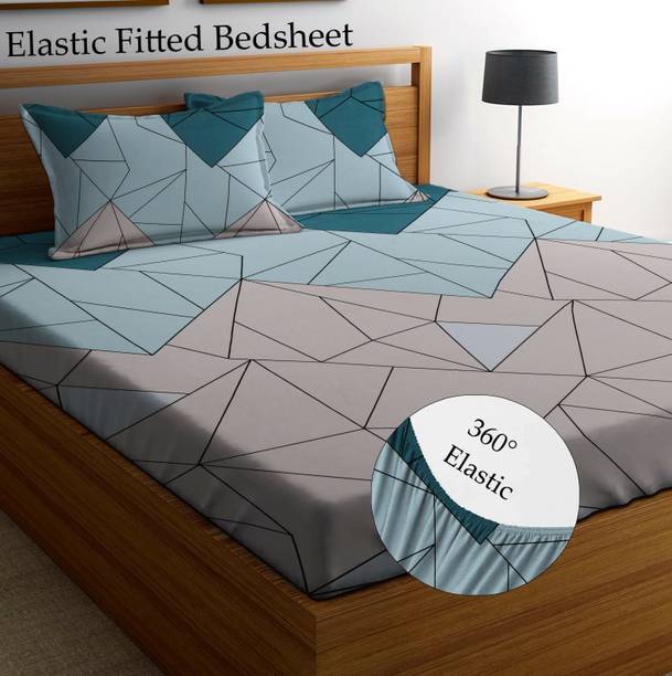 Amrange 210 TC Microfiber King Checkered Fitted (Elastic) Bedsheet