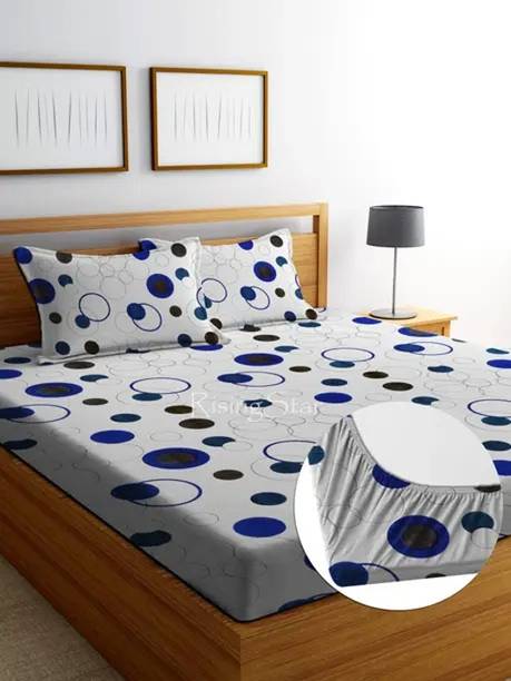 AMEYAA Cotton Double Fitted (Elastic) 320 TC Printed Bedsheet