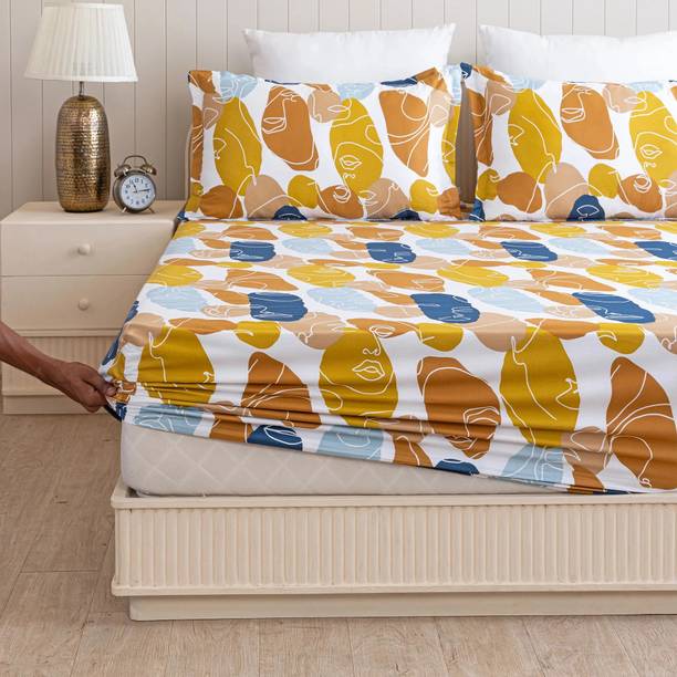 HOMEMONDE Cotton Super King Fitted (Elastic) 210 TC Printed Bedsheet
