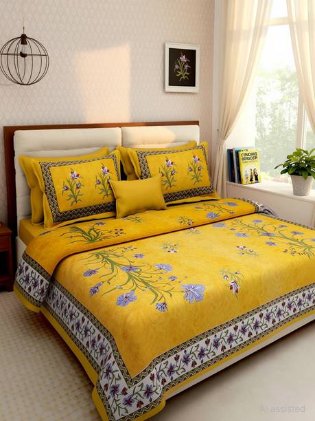 Cotton Double Flat 144 TC Printed 1 Summer Bedsheet with 2 Pillow Covers