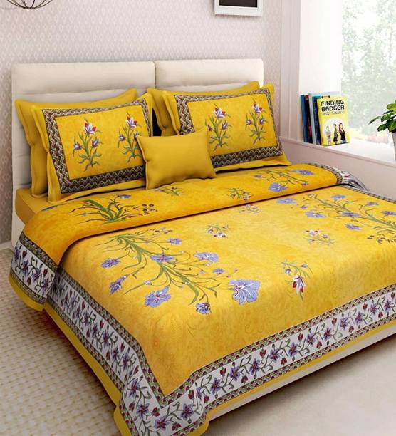 CLOTHOLOGY Cotton Double Flat 144 TC Jaipuri Prints Bedsheet