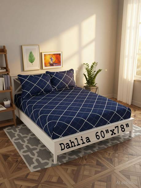 Dahlia Polycotton Queen Fitted (Elastic) 200 TC Printed 1 Bedsheet with 2 Pillow Covers