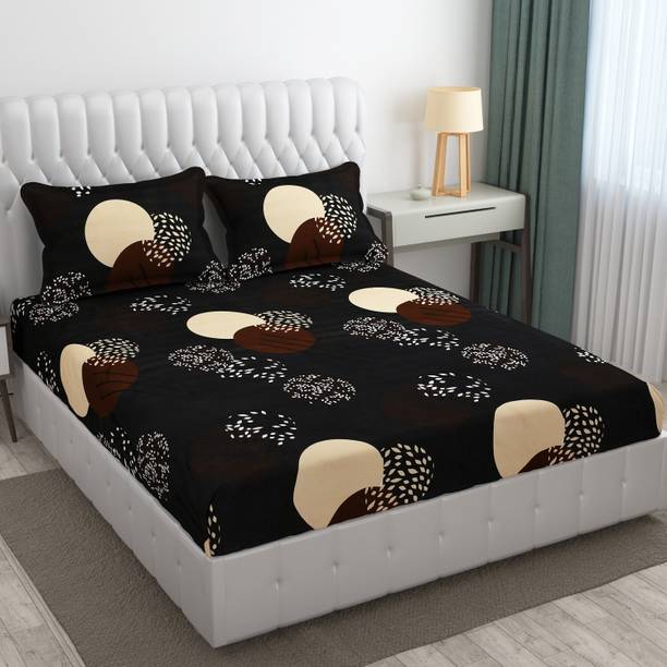 SHOPHOX Cotton King, Double Fitted (Elastic) 180 TC Printed 1 Bedsheet with 2 Pillow Covers