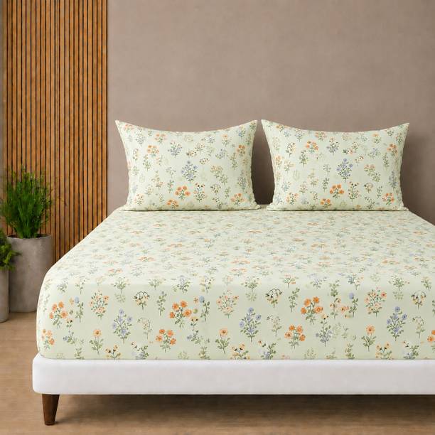 Amrange Microfiber King, Double Fitted (Elastic) 180 TC Floral 1 Bedsheet with 2 Pillow Covers