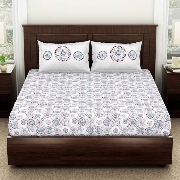 SPACES 144 TC Cotton Double Geometric Flat Bedsheet