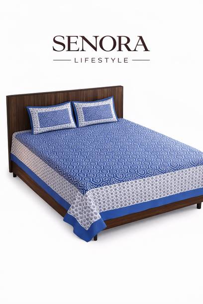 SENORA LIFESTYLE Cotton Queen Flat 144 TC Printed 1 Summer Bedsheet with 2 Pillow Covers