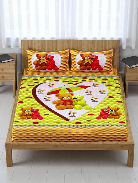 Homeline Cotton Double Flat 104 TC Jaipuri Prints 1 Bedsheet with 2 Pillow Covers