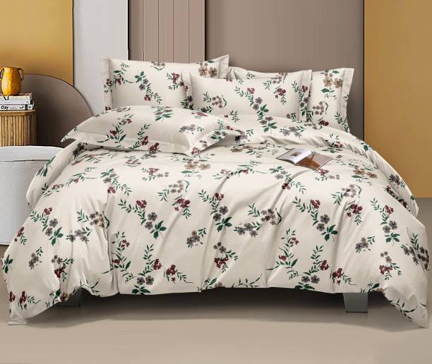 AVINYA 244 TC Cotton King Floral Fitted (Elastic) Bedsheet