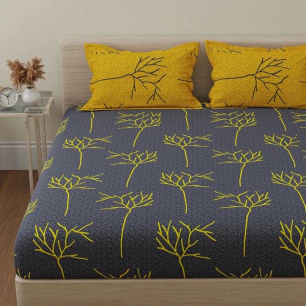 Huesland 144 TC Cotton King Floral Flat Bedsheet