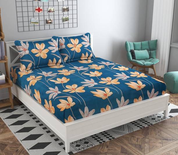 RADHERADHE Cotton Queen Flat 144 TC Floral Bedsheet