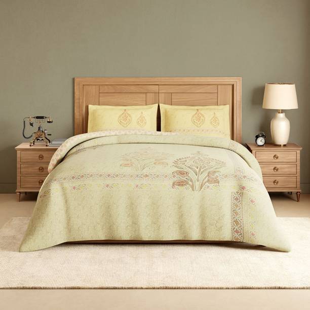 SPACES Cotton Double Flat 300 TC Solid 1 Bedsheet with 2 Pillow Covers