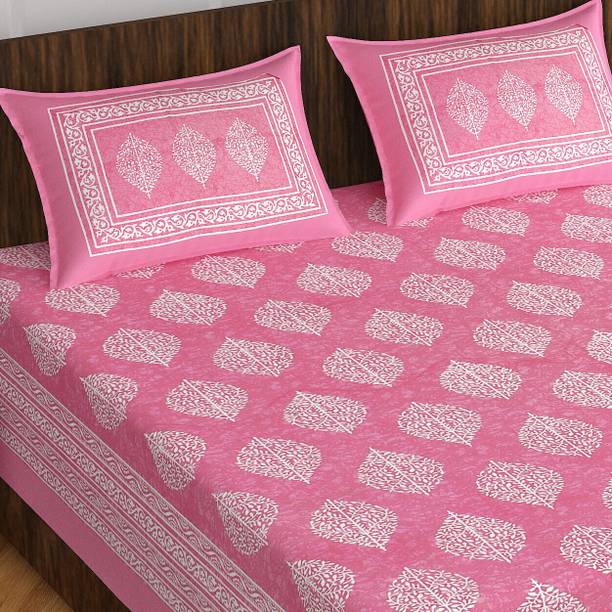 CLOTHOLOGY Cotton Double Flat 144 TC Jaipuri Prints Bedsheet