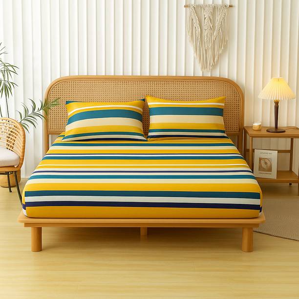 VAS COLLECTIONS Cotton King Fitted (Elastic) 180 TC Floral Bedsheet