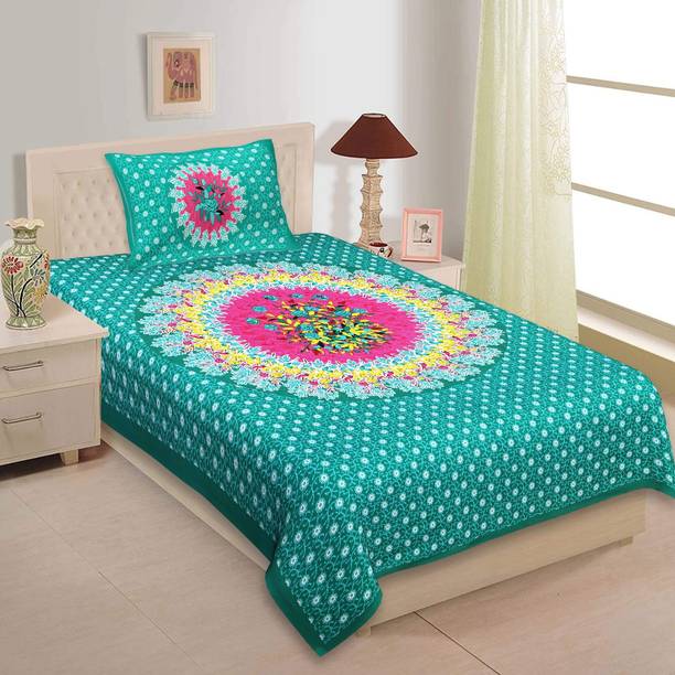 VNV Creation 180 TC Cotton Single Jaipuri Prints Flat Bedsheet
