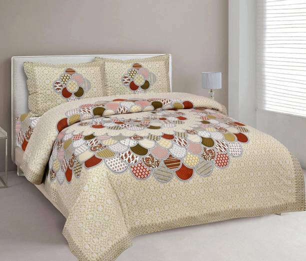 CLOTHOLOGY Cotton Double Flat 144 TC Jaipuri Prints Bedsheet